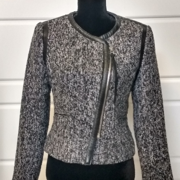 Kenar Short Marled Bouclé Moto Jacket Size M - Picture 2 of 4